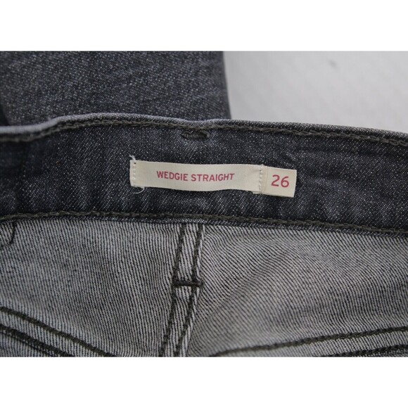 Levi's black wedgie straight button fly‎ denim jeans size 26x26 Raw Hem Women - Picture 10 of 11